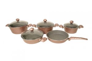 BATTERIE DE CUISINE FALEZ PREMIUM 9 PIÈCES  ROSE GOLD 